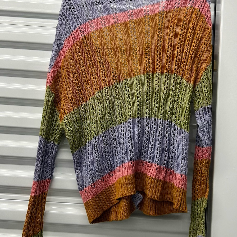 Belle by Belldini Women's V-Neck Sweater – Pink & Orange, Size Large (Pre-Owned)